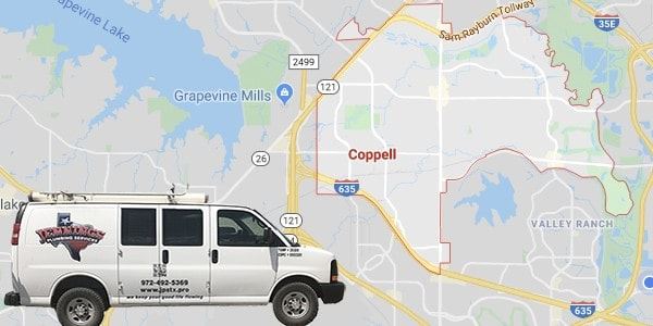 Map of Coppell with work truck